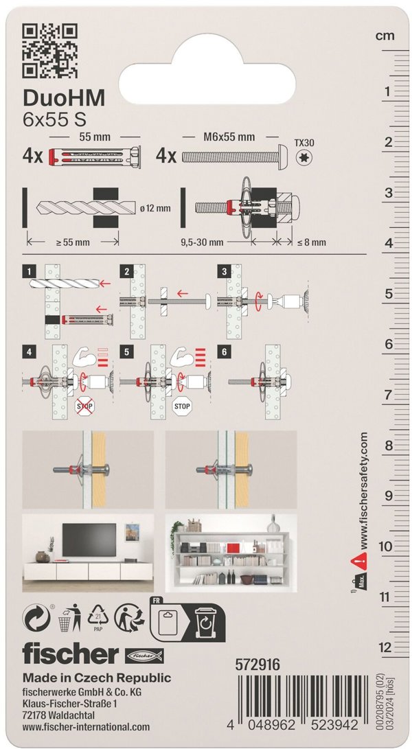 Πείρος κοίλης κατασκευής DuoHM 6x55 S PH TX, Fischer, 4 τεμ.