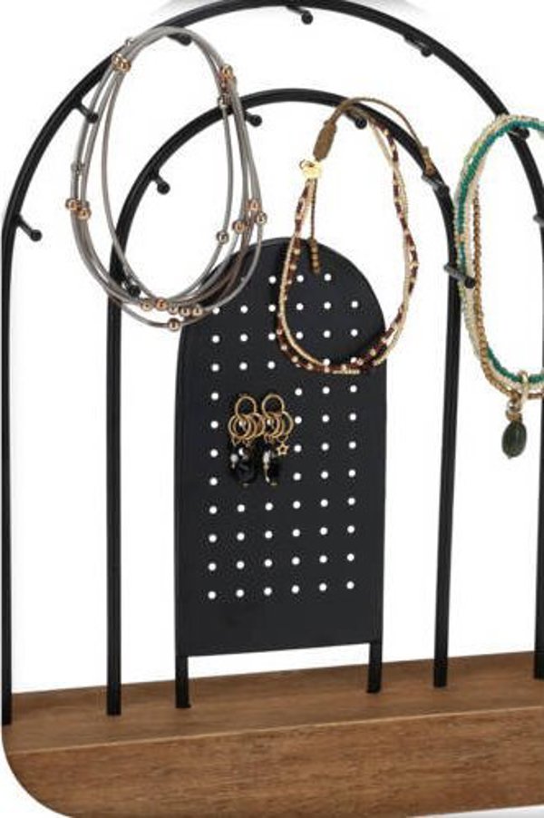 Home Styling Collection Μεταλλική Βάση για Κοσμήματα με Ξύλινη Βάση, 18 x 4,5 cm