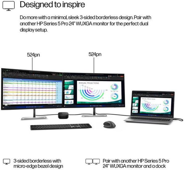 HP Pro 5 24" WUXGA Οθόνη 524pn, 1920x1200, 5ms, LCD - Μαύρο