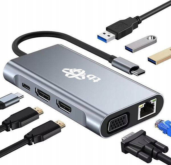 Προσαρμογέας HUB USB TB Print HUB USB C 8w1 HDMIx2 USB VGA RJ45 PD