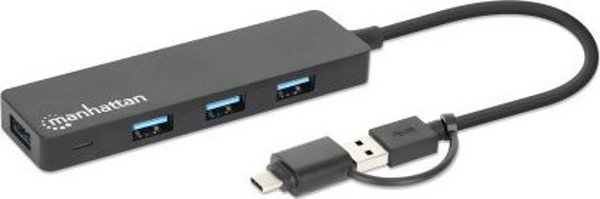 HUB USB Manhattan MANHATTAN 4-Port USB 3.0 Typ-C / Typ-A Συνδυαστικός Κόμβος μαύρο