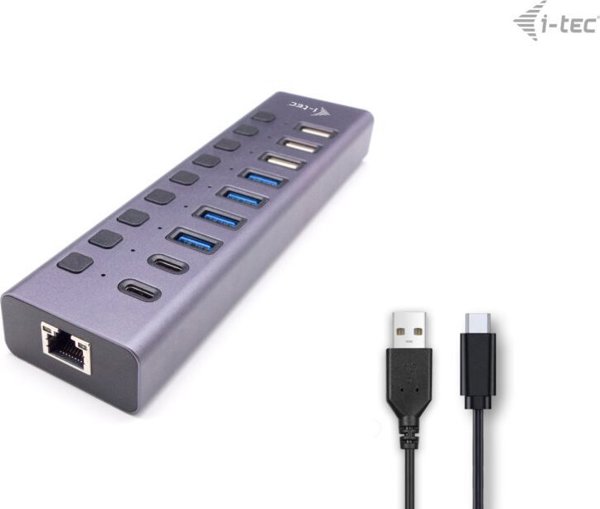 HUB USB I-TEC 1x RJ-45 + 7x USB-A 3.0 3.2 Gen1 3.1 Gen1 (CACHARGEHUB9LAN)