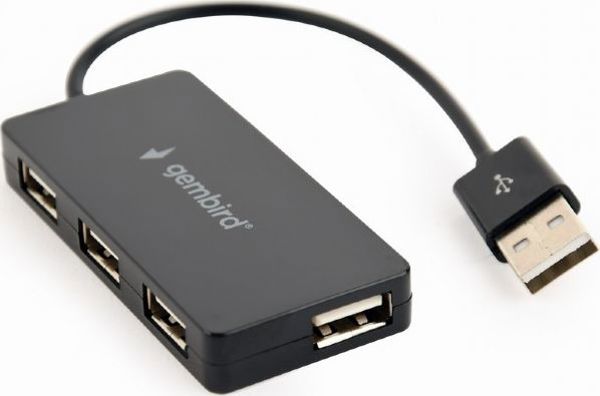 Gembird HUB USB 4 Θυρών 2.0 (UHB-U2P4-04), 480 Mbps, με Ενσωματωμένο Καλώδιο, Μαύρο