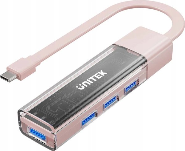 Unitek Hub USB 3.0, 4 Θύρες USB-A, Ταχύτητα 5Gbps, Αμφίδρομη Σύνδεση USB-C/USB-A, Ροζ