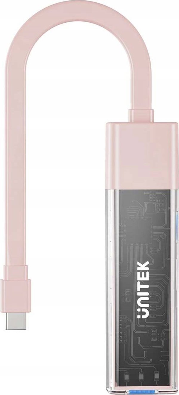 Unitek Hub USB 3.0, 4 Θύρες USB-A, Ταχύτητα 5Gbps, Αμφίδρομη Σύνδεση USB-C/USB-A, Ροζ