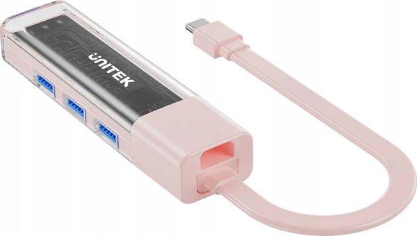 Unitek Hub USB 3.0, 4 Θύρες USB-A, Ταχύτητα 5Gbps, Αμφίδρομη Σύνδεση USB-C/USB-A, Ροζ
