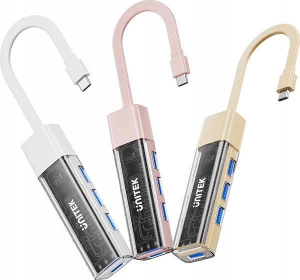 Unitek Hub USB 3.0, 4 Θύρες USB-A, Ταχύτητα 5Gbps, Αμφίδρομη Σύνδεση USB-C/USB-A, Ροζ