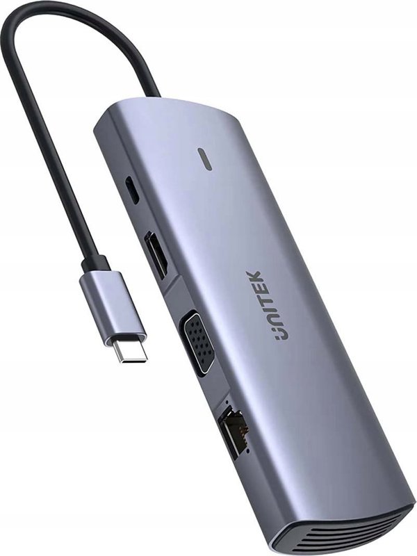 HUB USB Unitek 9σε1 USB C Gigabit Ethernet HDMI VGA 3x USB A αναγνώστης καρτών PD 100W