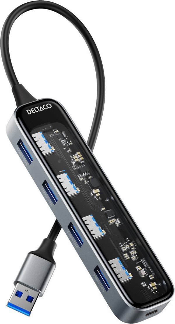 HUB USB Deltaco DELTACO USB-A-Hub m. 4x USB 5 Gbit/s transparent