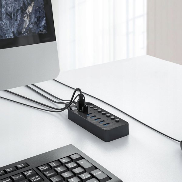 HUB 7 θυρών με διακόπτη USB-A 3.0 - μαύρο