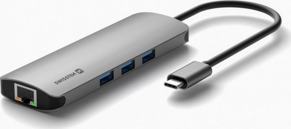 HUB USB Sourcing Swissten USB-C Splitter 8in1 with 3X USB 3.0 / 1X USB-C Power Delivery / 1X microSD / 1X SD / 1x HDMI 4K / 1x LAN RJ45 / Aluminum housing