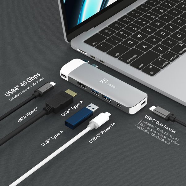 HUB USB j5create j5create JCD394-N διανομείς και συγκεντρωτές 2 x USB 3.2 Gen 2 (3.1 Gen 2) Type-C 5000 Mbit/s Γκρι, Λευκό