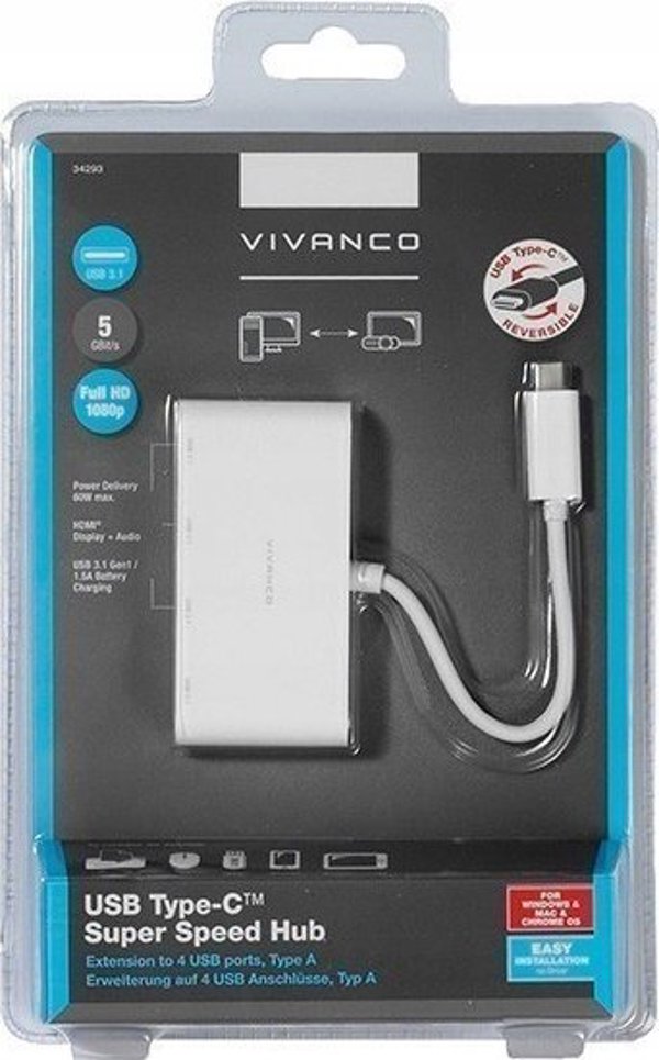 HUB USB Vivanco Vivanco USB hub USB-C 3.1 4-port, white (34292)