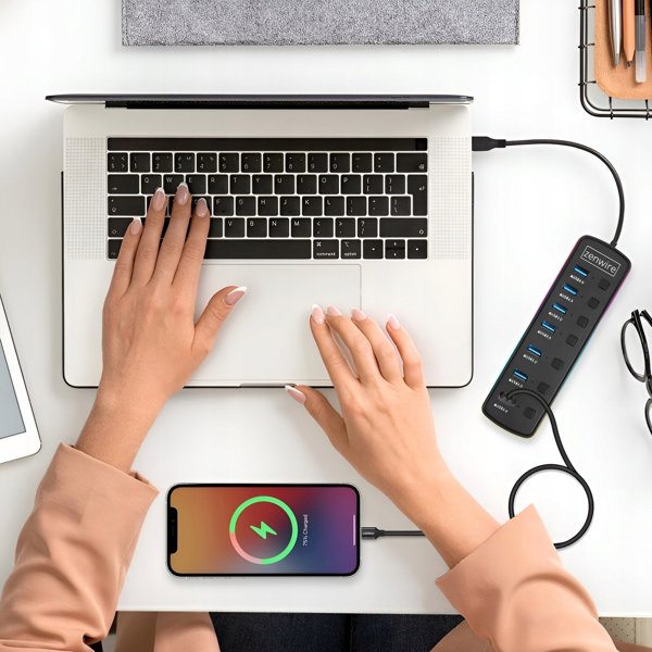 HUB 7x USB 3.0 Ενεργός 7σε1 Διανομέας Θυρών USB-C με RGB LED 5GB