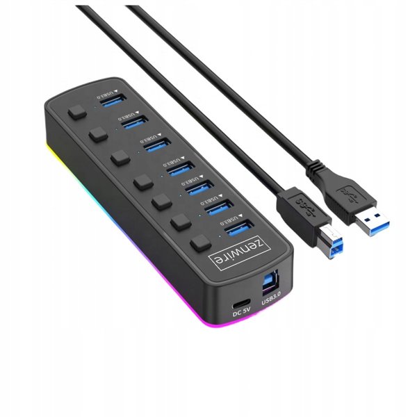 HUB 7x USB 3.0 Ενεργός 7σε1 Διανομέας Θυρών USB-C με RGB LED 5GB