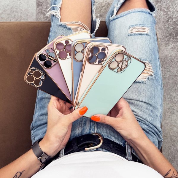 Θήκη Hurtel Lighting Color για iPhone 12 Pro Max, ζελατινοειδής θήκη με χρυσό πλαίσιο, μέντα