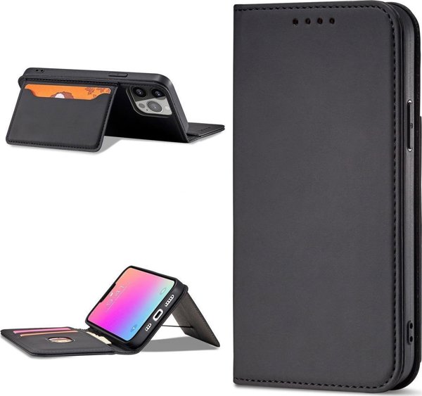 Θήκη καρτών μαγνήτη Hurtel etui Samsung Galaxy S23 Ultra θήκη με καπάκι πορτοφόλι βάση μαύρη
