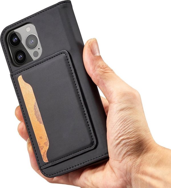 Θήκη καρτών μαγνήτη Hurtel etui Samsung Galaxy S23 Ultra θήκη με καπάκι πορτοφόλι βάση μαύρη