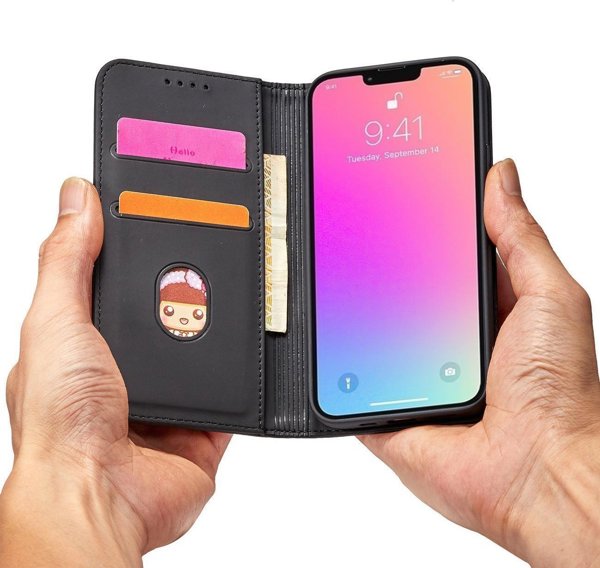 Θήκη καρτών μαγνήτη Hurtel etui Samsung Galaxy S23 Ultra θήκη με καπάκι πορτοφόλι βάση μαύρη