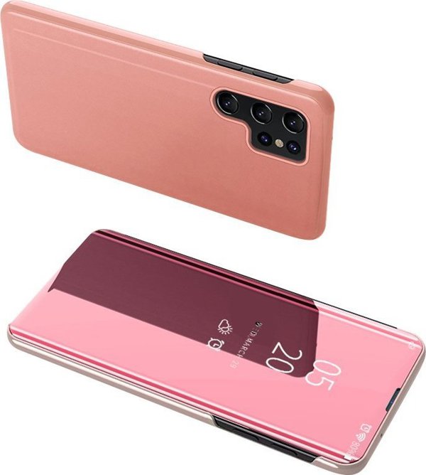 Hurtel Clear View Case θήκη για Samsung Galaxy S23 Ultra κάλυμμα με πτερύγιο ροζ