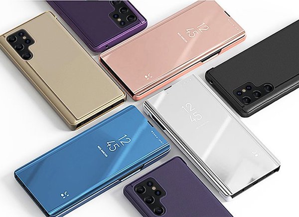 Hurtel Clear View Case θήκη για Samsung Galaxy S23 Ultra κάλυμμα με πτερύγιο ροζ