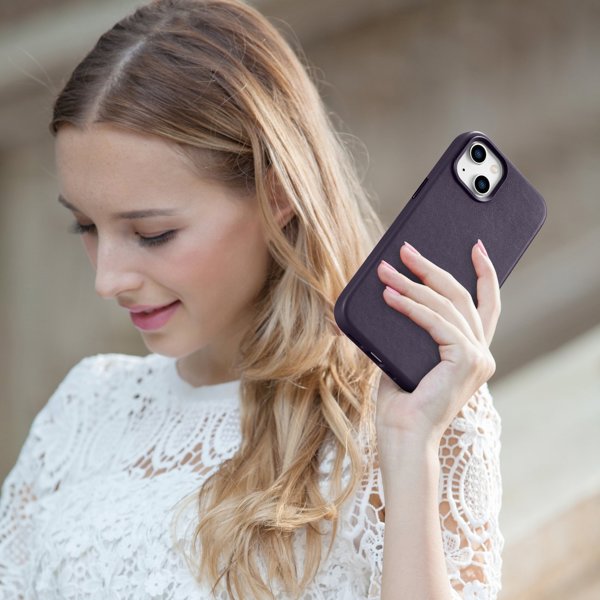 iCarer iCarer Case Leather θήκη από φυσικό δέρμα για iPhone 14 Plus σκούρο μοβ (συμβατό με MagSafe)