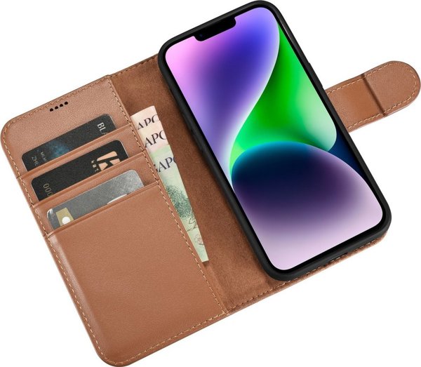 iCarer iCarer Wallet Case 2in1 θήκη iPhone 14 Plus δερμάτινη θήκη με καπάκι Anti-RFID καφέ (WMI14220727-BN)