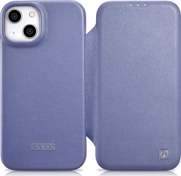 iCarer iCarer CE Premium Leather Folio Case δερμάτινη θήκη iPhone 14 Plus με μαγνητικό καπάκι MagSafe ανοιχτό μοβ (WMI14220715-LP)