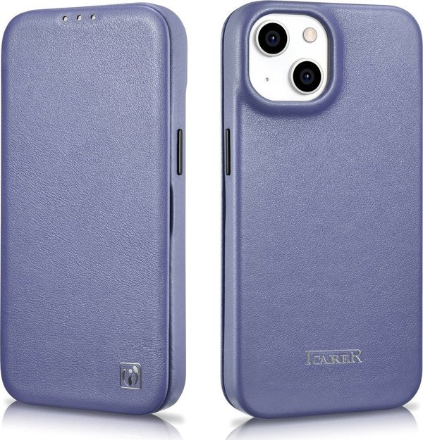 iCarer iCarer CE Premium Leather Folio Case δερμάτινη θήκη iPhone 14 Plus με μαγνητικό καπάκι MagSafe ανοιχτό μοβ (WMI14220715-LP)
