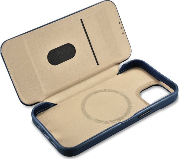 iCarer iCarer CE Oil Wax Premium Leather Folio Case δερμάτινη θήκη iPhone 14 Plus με μαγνητικό καπάκι MagSafe μπλε (AKI14220707-BU)
