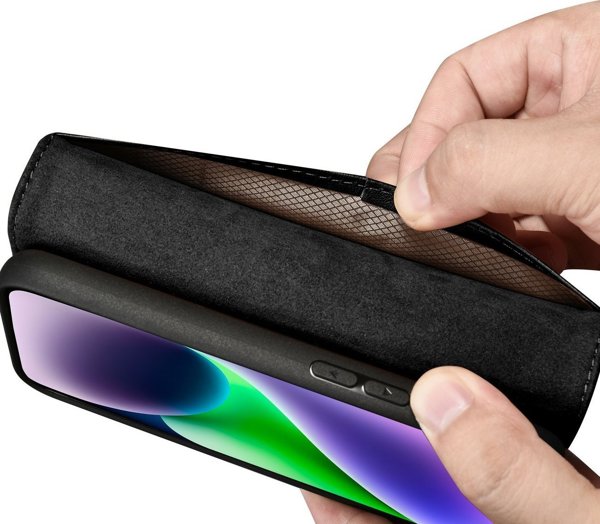 iCarer iCarer Θήκη Πορτοφόλι 2σε1 θήκη iPhone 14 Plus δερμάτινη θήκη με καπάκι Anti-RFID μαύρο (WMI14220727-BK)