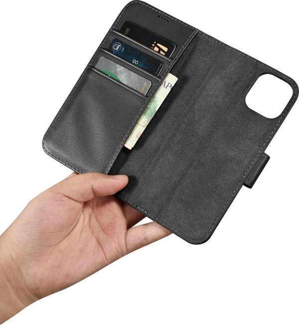 iCarer iCarer Θήκη Πορτοφόλι 2σε1 θήκη iPhone 14 Plus δερμάτινη θήκη με καπάκι Anti-RFID μαύρο (WMI14220727-BK)