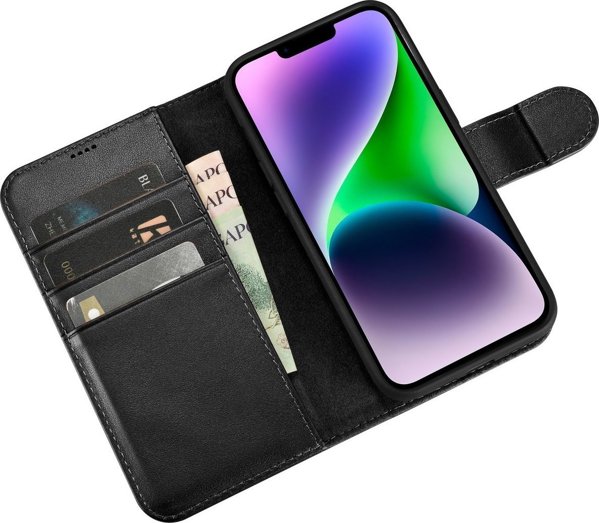iCarer iCarer Θήκη Πορτοφόλι 2σε1 θήκη iPhone 14 Plus δερμάτινη θήκη με καπάκι Anti-RFID μαύρο (WMI14220727-BK)