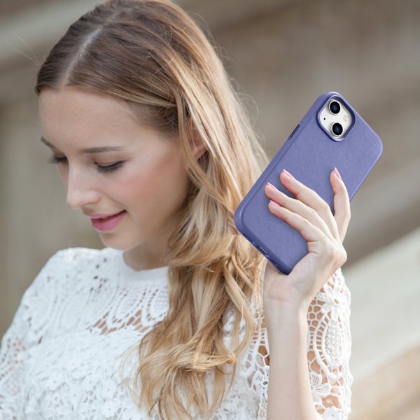 iCarer iCarer Case Leather θήκη από φυσικό δέρμα για iPhone 14 ανοιχτό μοβ (WMI14220705-LP) (συμβατό με MagSafe)