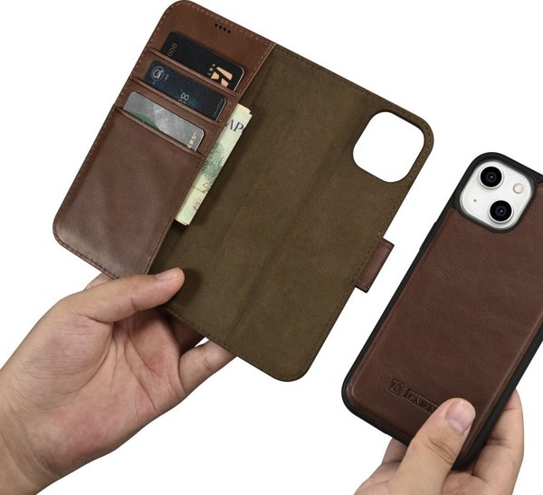 iCarer iCarer Oil Wax Wallet Case 2in1 θήκη iPhone 14 δερμάτινη θήκη με καπάκι Anti-RFID καφέ (WMI14220721-BN)