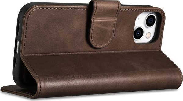 iCarer iCarer Oil Wax Wallet Case 2in1 θήκη iPhone 14 δερμάτινη θήκη με καπάκι Anti-RFID καφέ (WMI14220721-BN)
