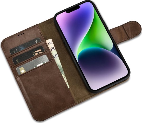 iCarer iCarer Oil Wax Wallet Case 2in1 θήκη iPhone 14 δερμάτινη θήκη με καπάκι Anti-RFID καφέ (WMI14220721-BN)