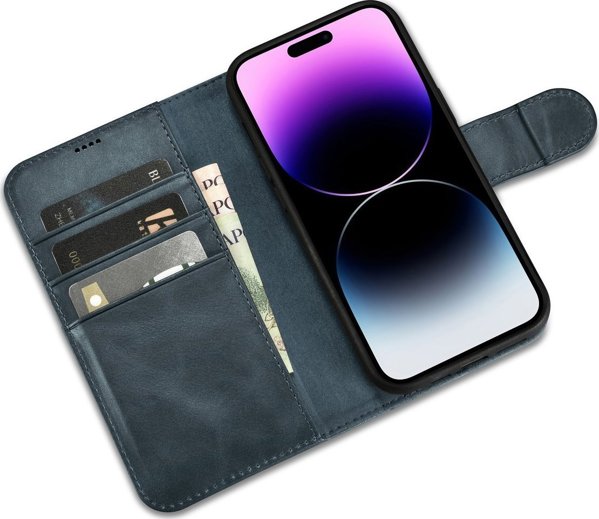 iCarer iCarer Oil Wax Wallet Case 2in1 θήκη iPhone 14 Pro δερμάτινη θήκη με καπάκι Anti-RFID μπλε (WMI14220722-BU)