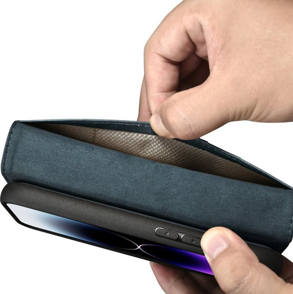 iCarer iCarer Oil Wax Wallet Case 2in1 θήκη iPhone 14 Pro δερμάτινη θήκη με καπάκι Anti-RFID μπλε (WMI14220722-BU)