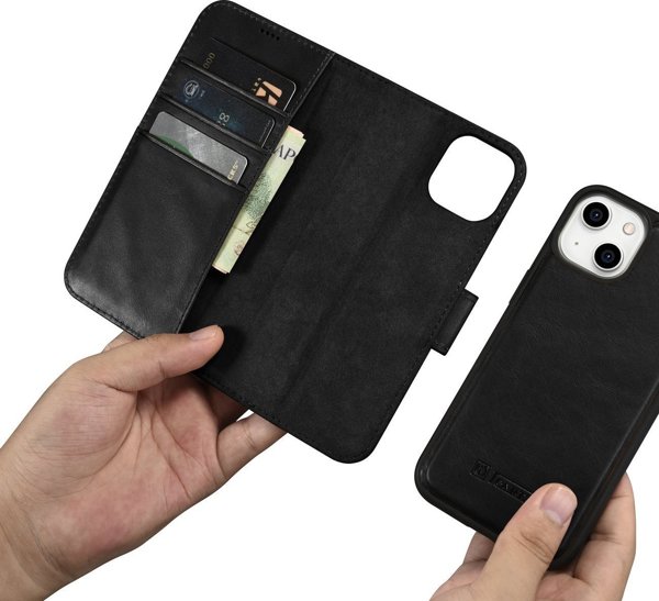 iCarer iCarer Oil Wax Wallet Case 2in1 θήκη iPhone 14 Plus δερμάτινη θήκη με καπάκι Anti-RFID μαύρο (WMI14220723-BK)
