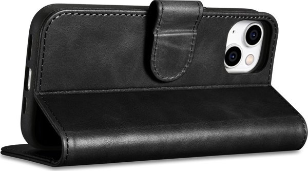 iCarer iCarer Oil Wax Wallet Case 2in1 θήκη iPhone 14 Plus δερμάτινη θήκη με καπάκι Anti-RFID μαύρο (WMI14220723-BK)