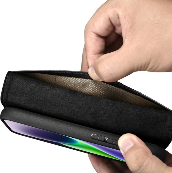 iCarer iCarer Oil Wax Wallet Case 2in1 θήκη iPhone 14 Plus δερμάτινη θήκη με καπάκι Anti-RFID μαύρο (WMI14220723-BK)