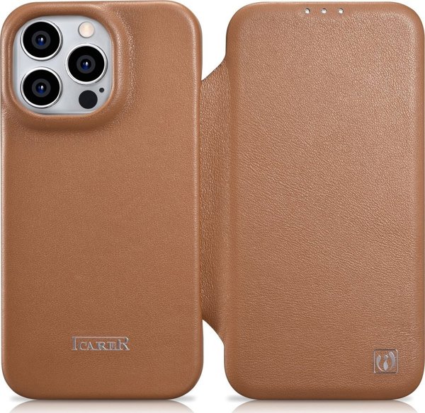 iCarer iCarer CE Premium Leather Folio Case δερμάτινη θήκη iPhone 14 Pro με μαγνητικό καπάκι MagSafe καφέ (WMI14220714-BN)