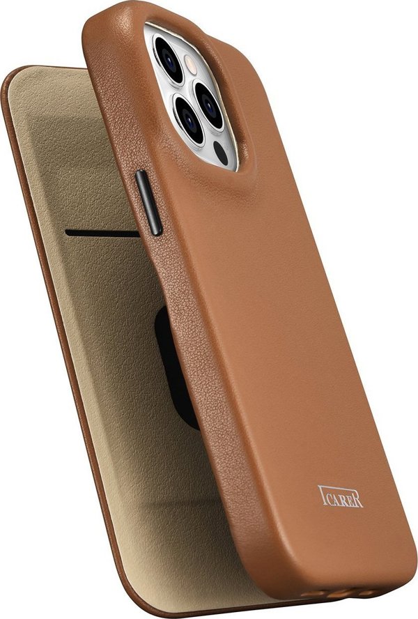 iCarer iCarer CE Premium Leather Folio Case δερμάτινη θήκη iPhone 14 Pro με μαγνητικό καπάκι MagSafe καφέ (WMI14220714-BN)