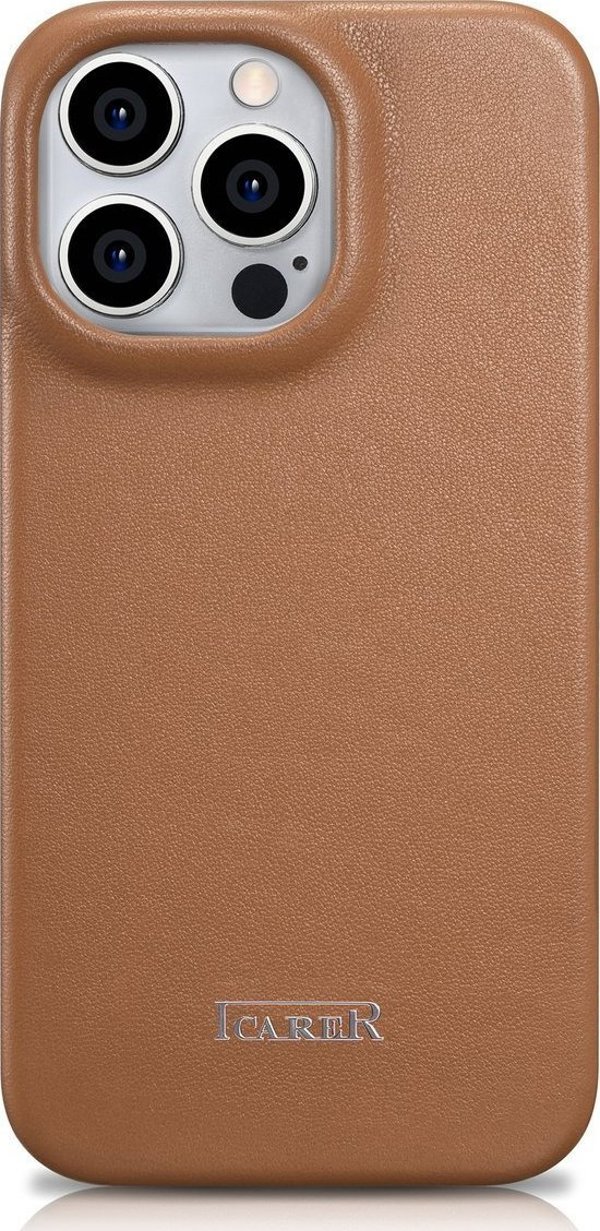 iCarer iCarer CE Premium Leather Folio Case δερμάτινη θήκη iPhone 14 Pro με μαγνητικό καπάκι MagSafe καφέ (WMI14220714-BN)