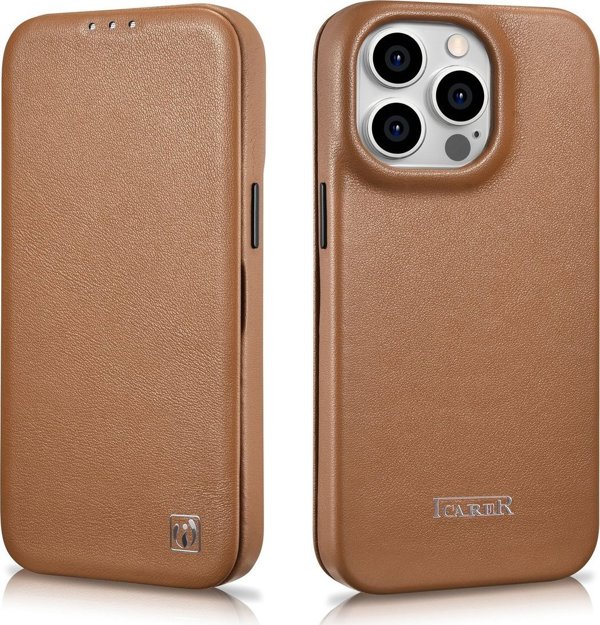 iCarer iCarer CE Premium Leather Folio Case δερμάτινη θήκη iPhone 14 Pro με μαγνητικό καπάκι MagSafe καφέ (WMI14220714-BN)