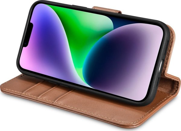 iCarer iCarer Θήκη Πορτοφόλι 2σε1 θήκη iPhone 14 δερμάτινη θήκη με καπάκι Anti-RFID καφέ (WMI14220725-BN)