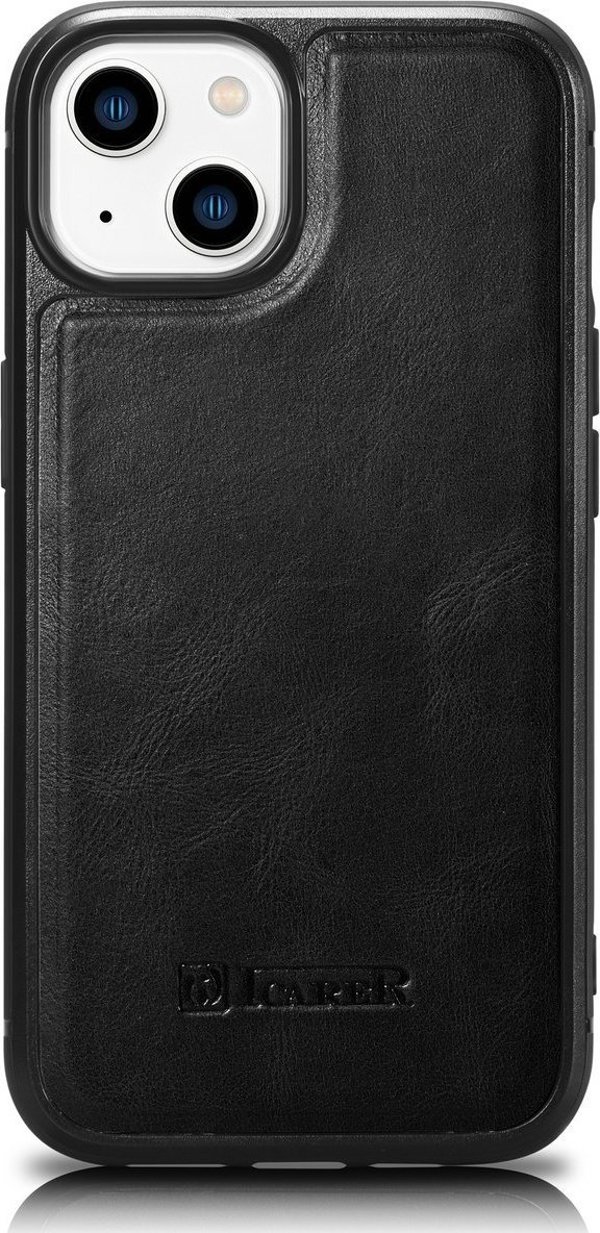 iCarer iCarer Leather Oil Wax θήκη καλυμμένη με φυσικό δέρμα για iPhone 14 Plus (συμβατό με MagSafe) μαύρο (WMI14220719-BK)