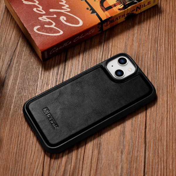 iCarer iCarer Leather Oil Wax θήκη καλυμμένη με φυσικό δέρμα για iPhone 14 Plus (συμβατό με MagSafe) μαύρο (WMI14220719-BK)