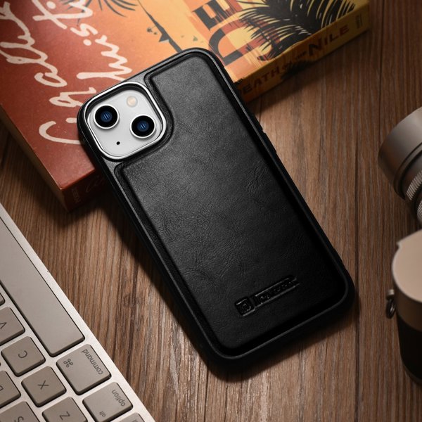 iCarer iCarer Leather Oil Wax θήκη καλυμμένη με φυσικό δέρμα για iPhone 14 Plus (συμβατό με MagSafe) μαύρο (WMI14220719-BK)